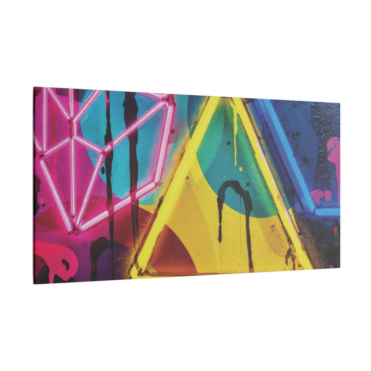 Bright Abstract Fusion Geometric Art in Cyan, Pink, Black, and Yellow