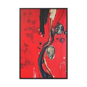 Striking Red Wall Art with Abstract Shapes abstract wall art featuring dynamic fluid patterns with metallic accents, perfect for adding energy and sophistication to modern interiors