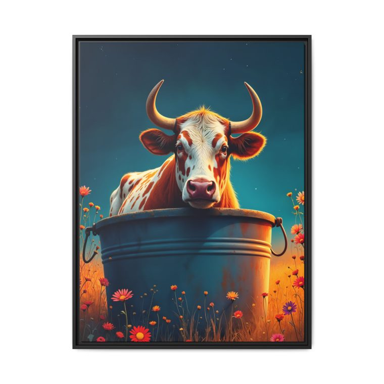 Rustic Charm Bull in a Tub Artwork Canvas Print - Image 7