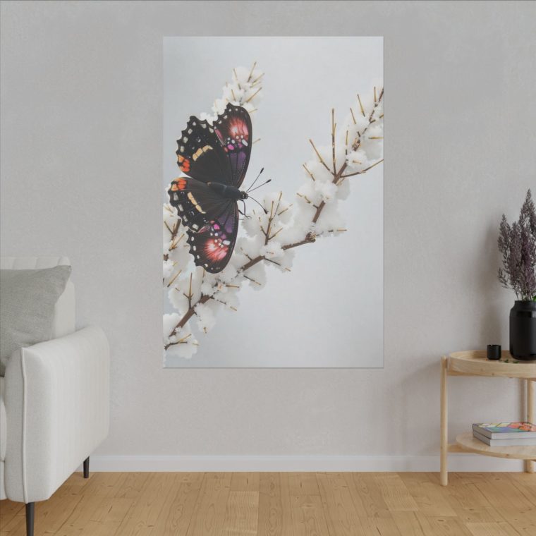 Nature's Contrast Vibrant Butterfly Meets Frosty Scene - Image 3