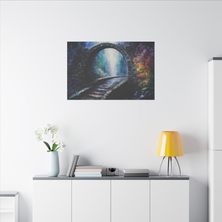 Mystical Bridge Spiritual Realms in Textured Watercolor Panel Art - Image 8