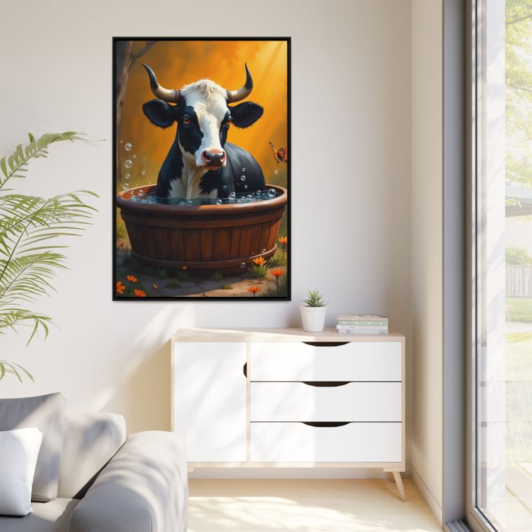 Bull in a Tub Whimsical Canvas Art - Image 3