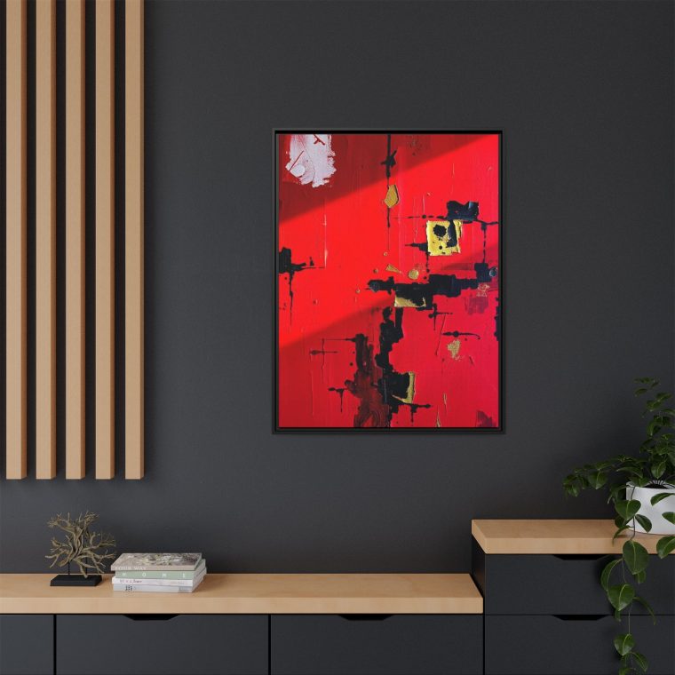 Vibrant Red Abstract Art Home with Gold And Black Accents - Image 16