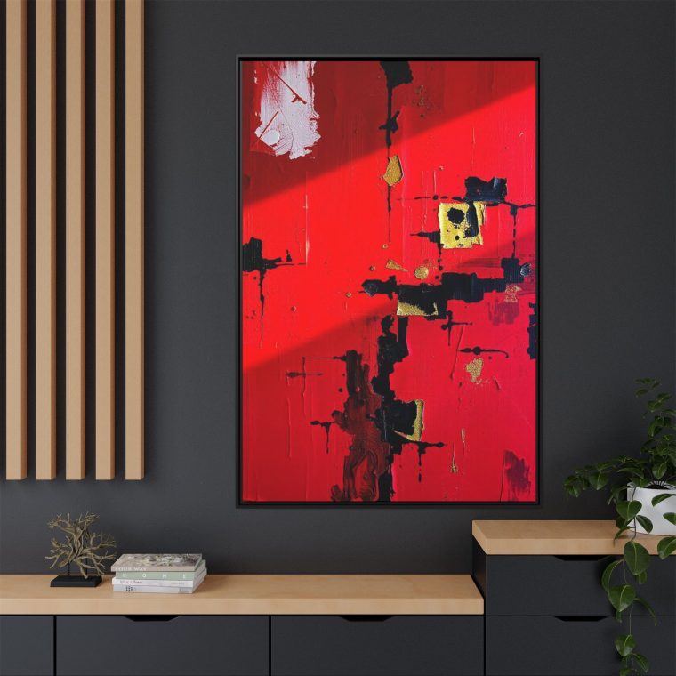 Vibrant Red Abstract Art Home with Gold And Black Accents - Image 4