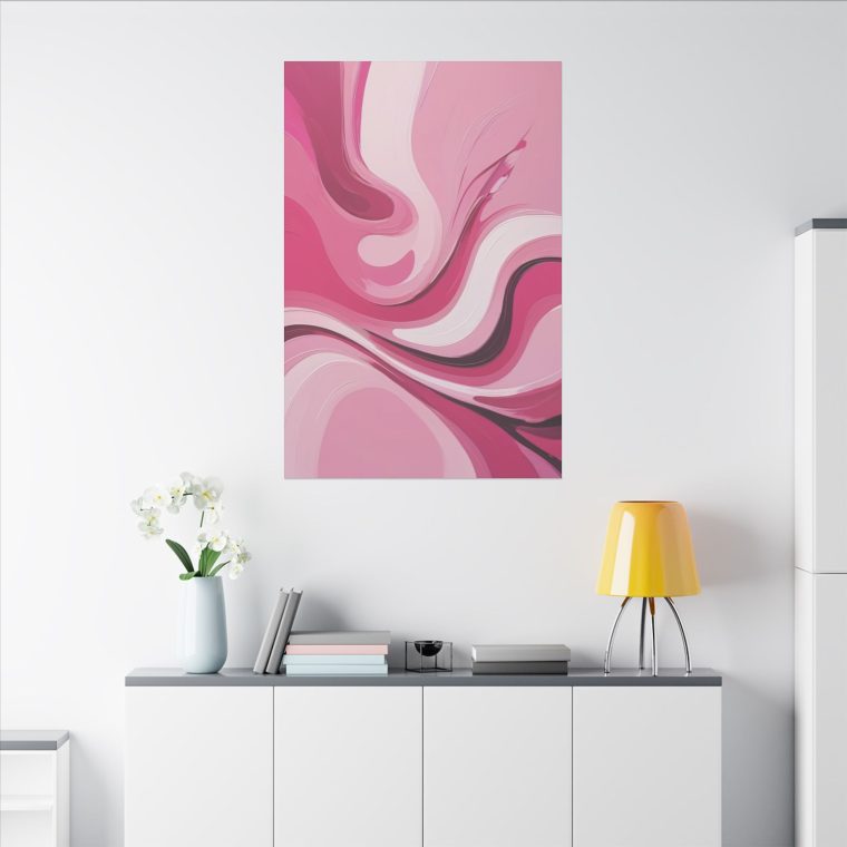 Flowing Harmony Modern Abstract Oil Painting in Gentle Pink Waves - Image 4