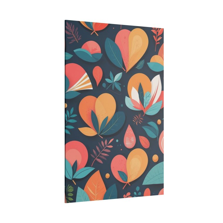 Full view of heart leaf abstract wall art, featuring modern botanical design with heart-shaped leaves in earthy tones.