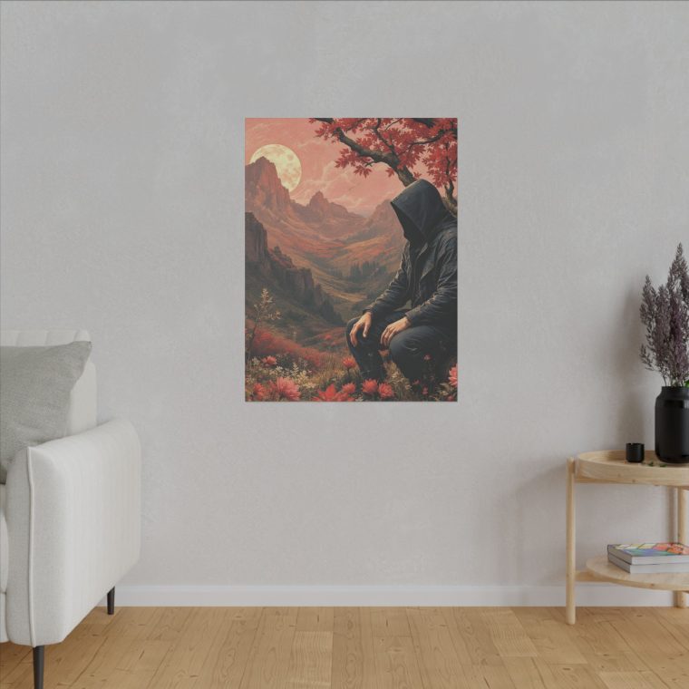 Mystical Solitude Hooded Figure in a Vibrant Autumn Landscape Under a Full Moon - Image 7
