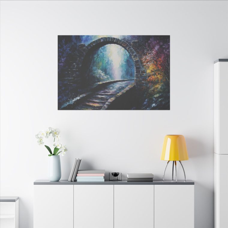 Mystical Bridge Spiritual Realms in Textured Watercolor Panel Art - Image 4