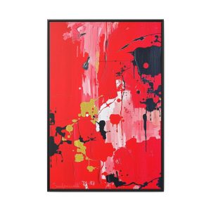 Vibrant red abstract wall art with bold brush strokes, perfect for creating a dynamic and passionate focal point in modern spaces