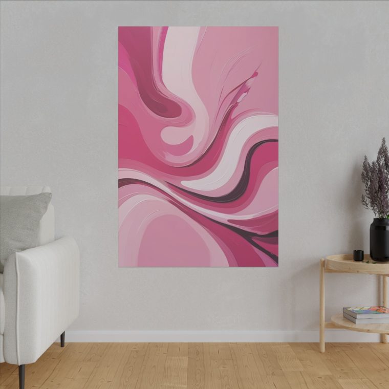 Flowing Harmony Modern Abstract Oil Painting in Gentle Pink Waves - Image 3