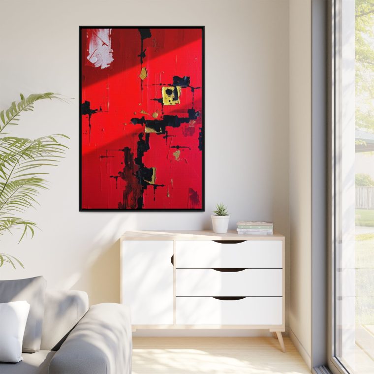 Vibrant Red Abstract Art Home with Gold And Black Accents - Image 3