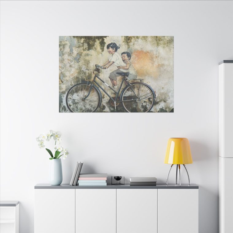 Graffiti Art Children Riding Bicycles in a Vibrant Street Scene - Image 4