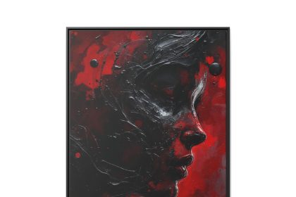 Dark Cherry Red Abstract Face Canvas Wall Art