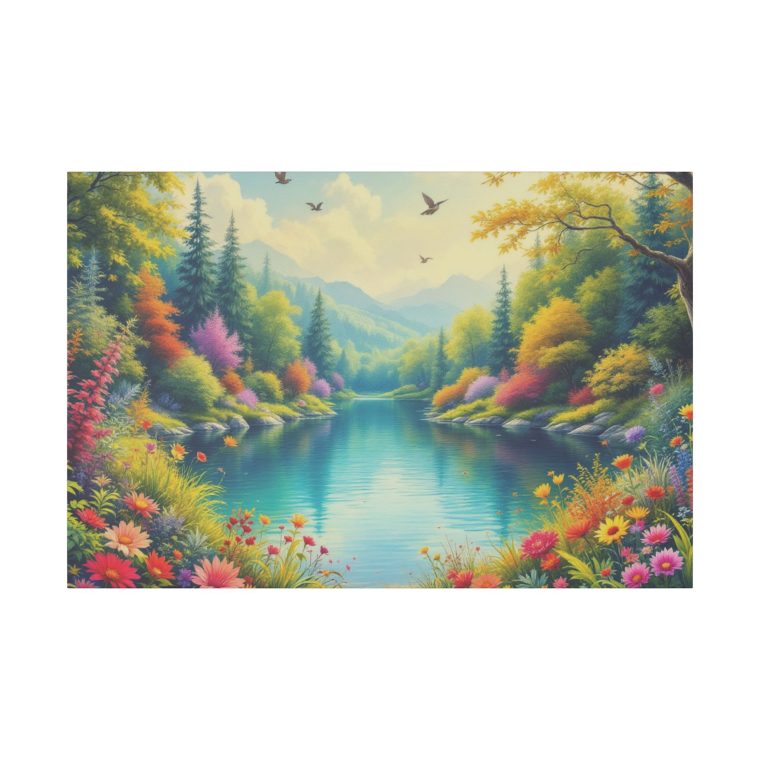 Vintage Painting Forest Landscape With Lake Plants - Image 2