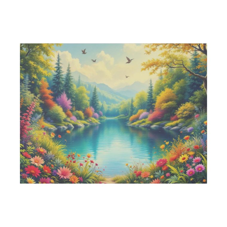 Vintage Painting Forest Landscape With Lake Plants - Image 13