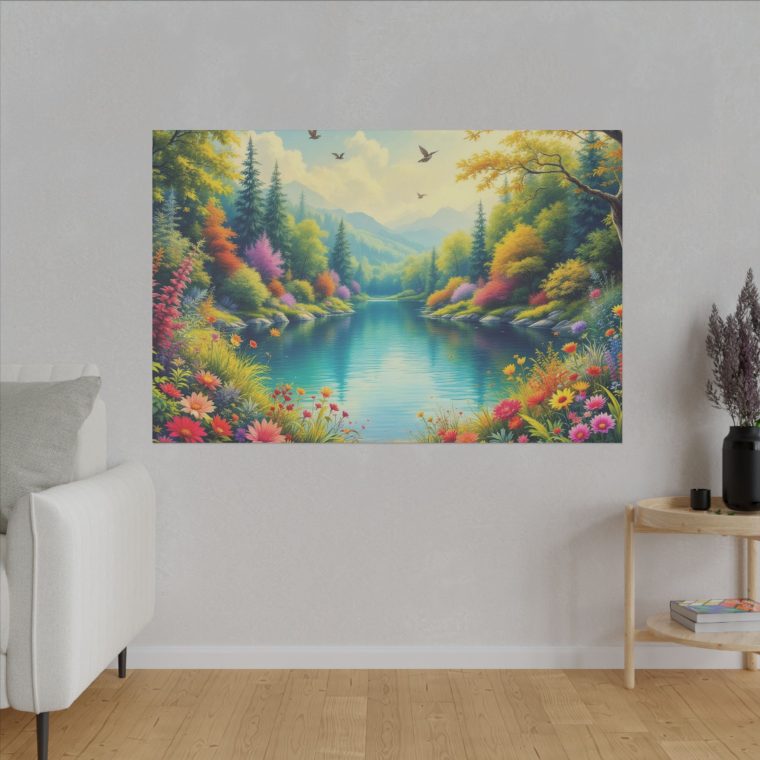 Vintage Painting Forest Landscape With Lake Plants - Image 3