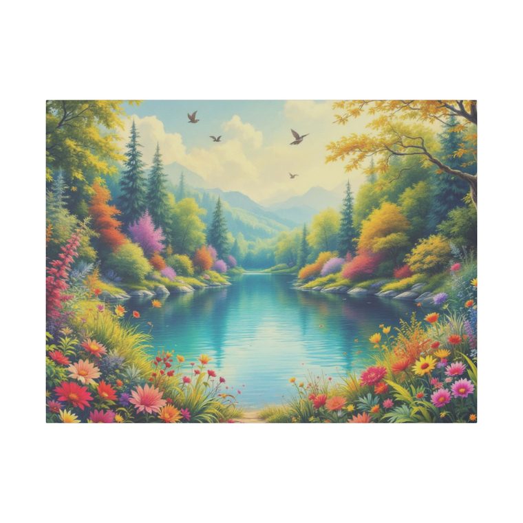 Vintage Painting Forest Landscape With Lake Plants - Image 9